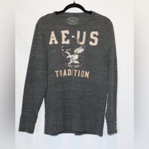 American Eagle Grey Athletic Fit Logo Long Sleeve T-shirt M